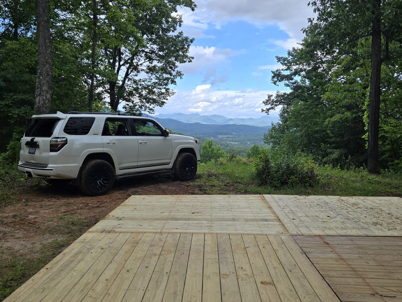 Looking out from the deck at Big Bend 14, Cardinal Mountain Campground, across the valley to the ridges